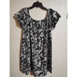 Asos Womens Mini Dress Cap Sleeve sz 12 Tropical Print Black White Palm Leaf